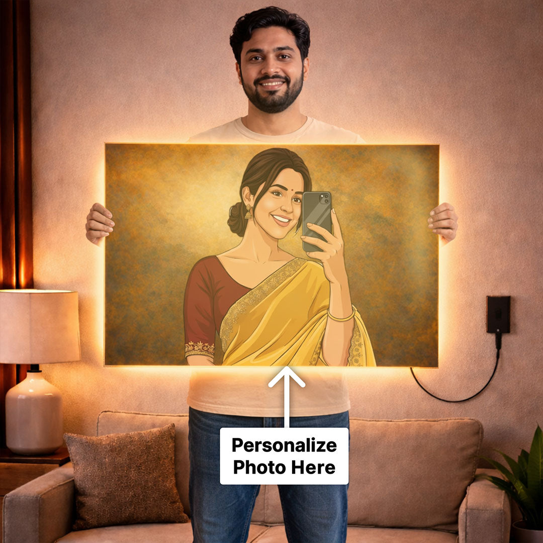 Personalized LED Acrylic Cartoon Wall Frame with Warm Light (24x36 Inch) Custom Photo Wall Décor Gift for Girls, Wife & Girlfriend | Love Craft Gifts