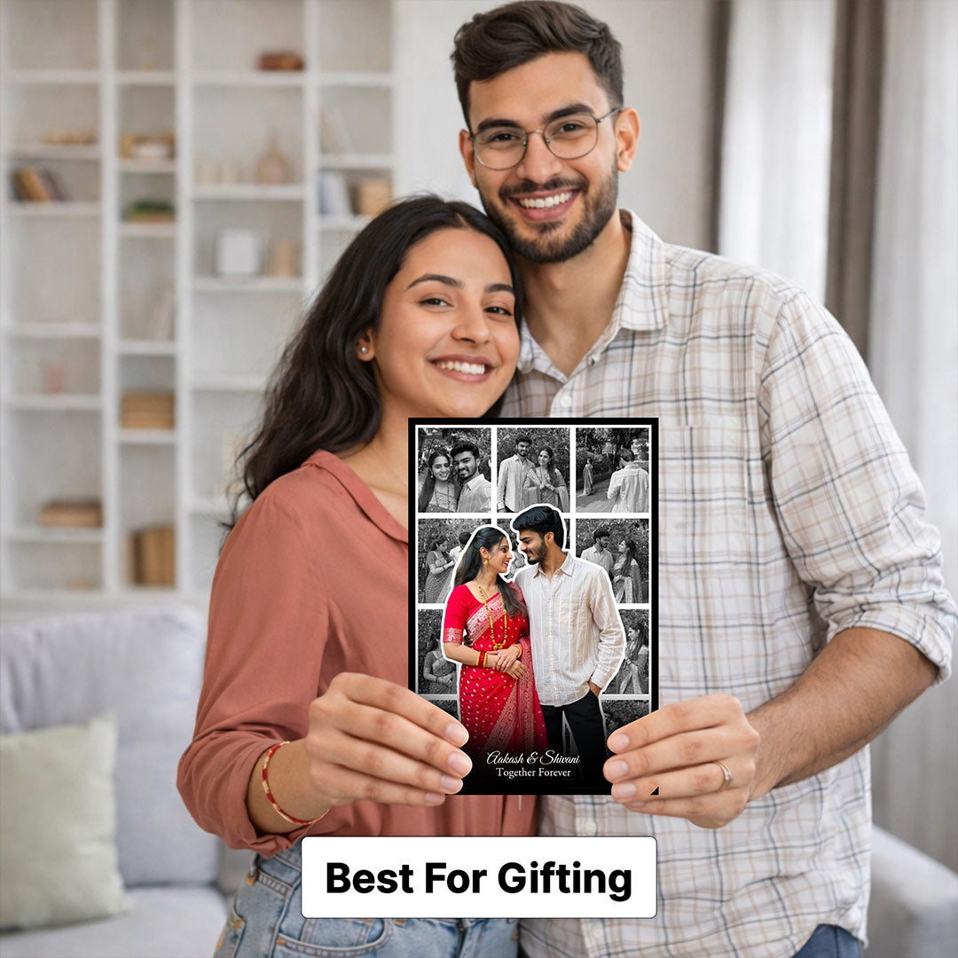 Personalized Couple Photo Collage Wall Frame (8x12 Inch) Custom Multi Photo Frame with Name & Message Gift for Couples | Love Craft Gifts