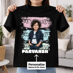 Personalized Cute Boy Photo T-Shirt – Custom Name & Picture Printed Black Tee for Kids | Love Craft Gifts