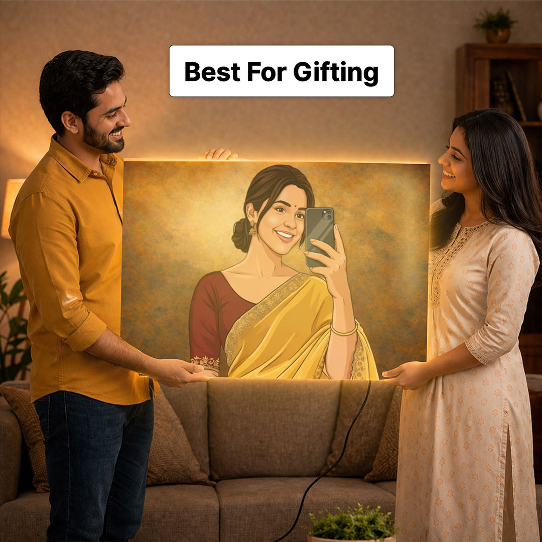 Personalized LED Acrylic Cartoon Wall Frame with Warm Light (24x36 Inch) Custom Photo Wall Décor Gift for Girls, Wife & Girlfriend | Love Craft Gifts