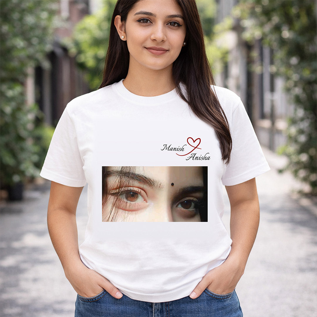 Personalized Couple Photo Name T-Shirt – Custom Name & Photo Printed White T-Shirt | Love Craft Gifts