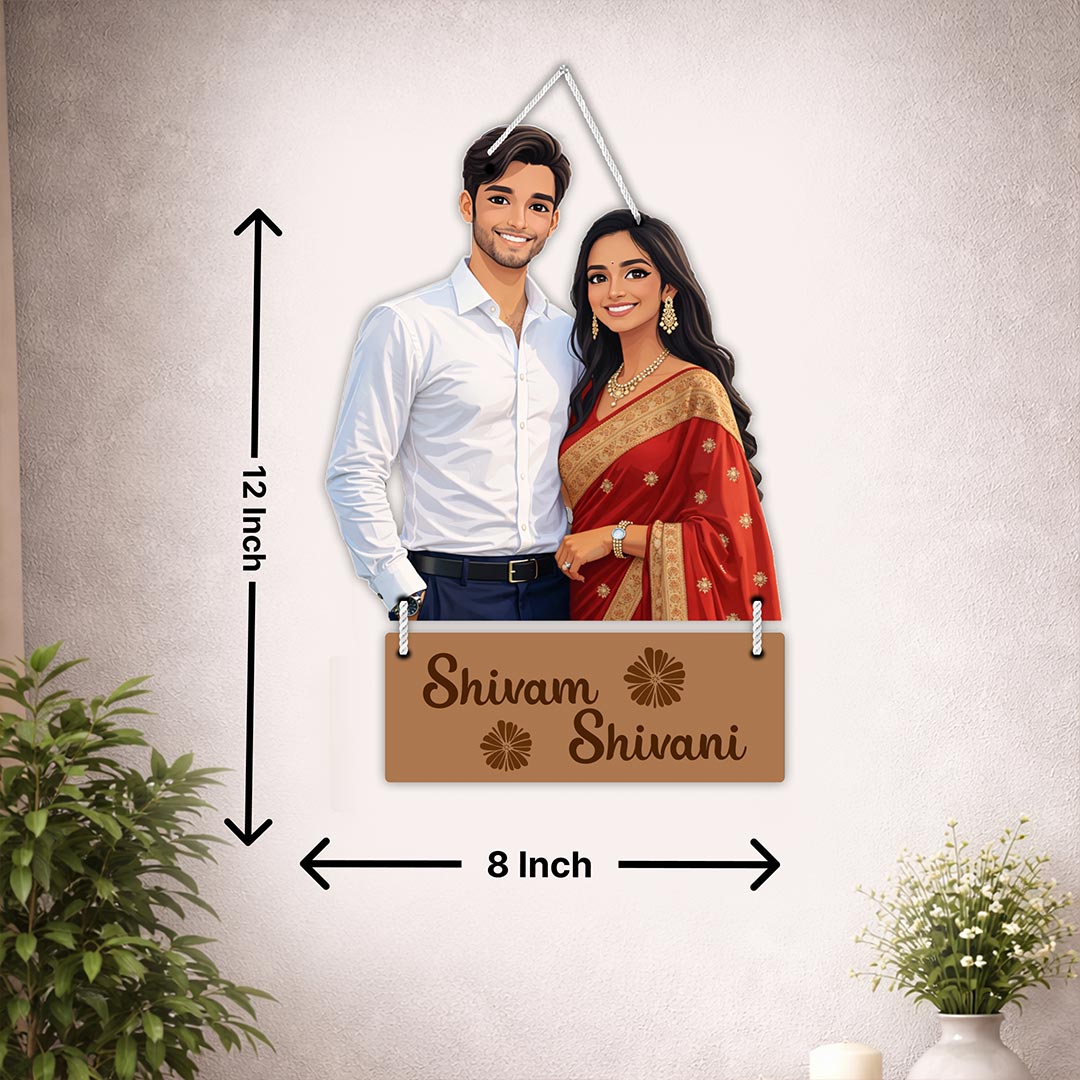 Personalized Couple Wooden Wall Hanging Frame – Custom Photo & Name Romantic Hanging Décor (8x12 Inch) | Love Craft Gifts