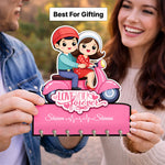 Personalized Couple Scooter Key Holder Wall Hanging – Custom Name Wooden Key Stand (7x8 Inch) | Love Craft Gifts