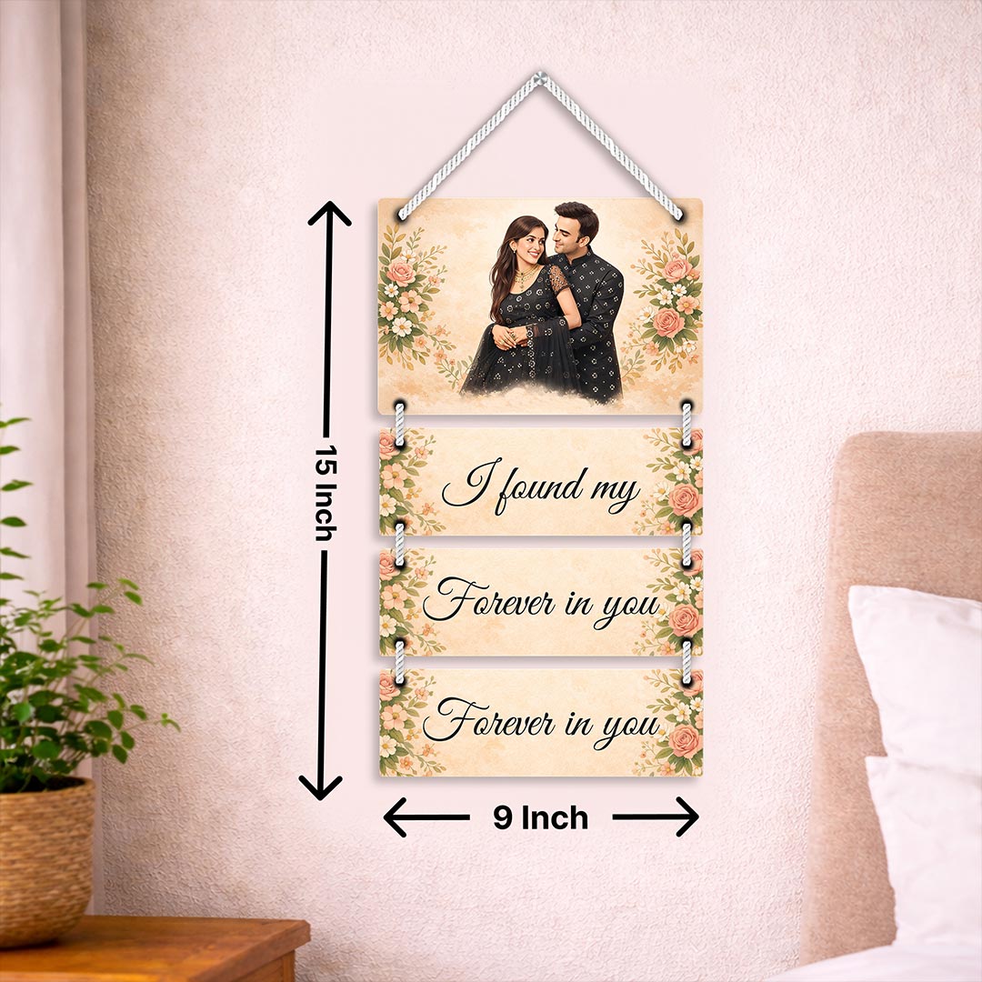 Personalized Couple Wooden Wall Hanging Plaque – Custom Photo & Message Multi Panel Romantic Décor (9x15 Inch) | Love Craft Gifts