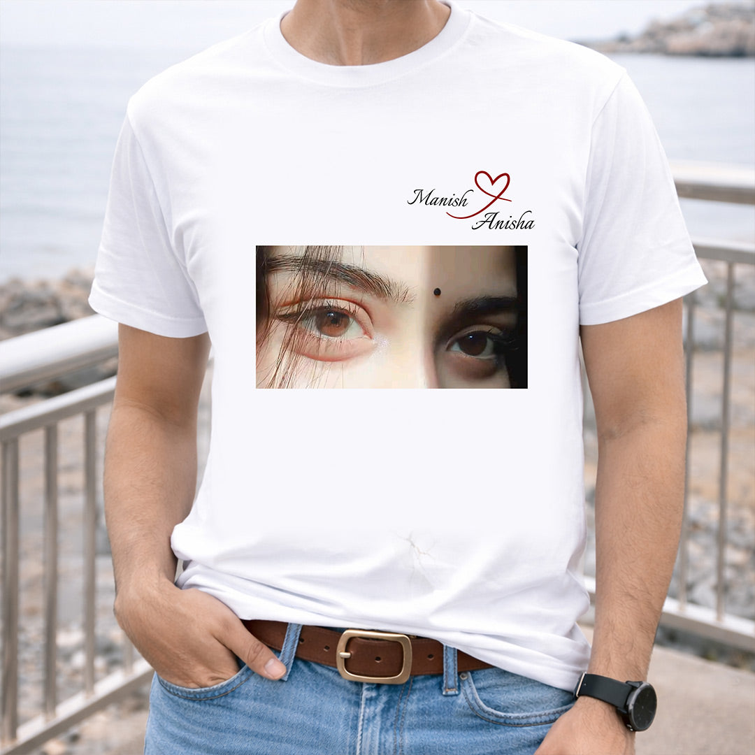 Personalized Couple Photo Name T-Shirt – Custom Name & Photo Printed White T-Shirt | Love Craft Gifts