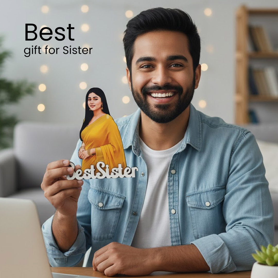 Personalized Cartoon Name Table Stand – Best Sister Edition (7×6 Inch) | Love Craft Gifts