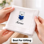 Personalized Baby Name Handkerchief with Teddy Design – Custom Soft Cotton Hanky Gift (Set of 1) | Love Craft Gifts