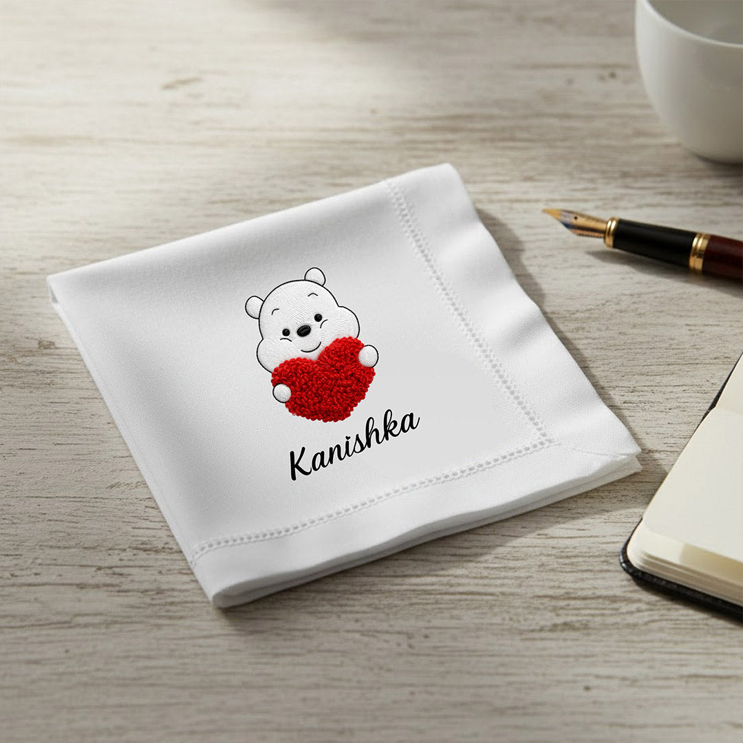 Personalized Printed Name Handkerchief – Custom Teddy Design Gift (Standard Size) | Love Craft Gifts