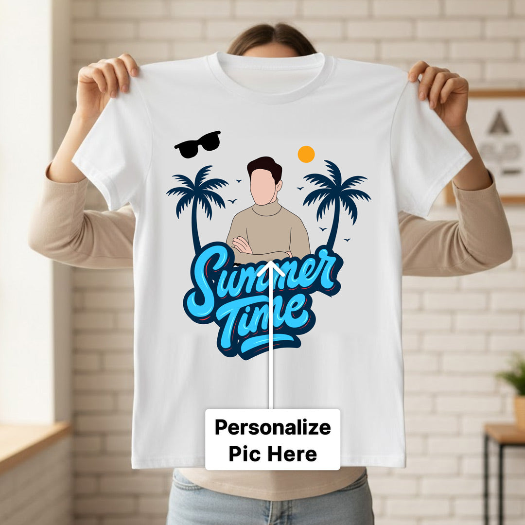 Personalized Summer Time Tropical White T-Shirt – Custom Photo Printed | Love Craft Gifts