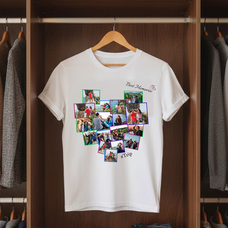 Personalized Trip Memory Collage White T-Shirt – Custom Photo Print Tee | Love Craft Gifts