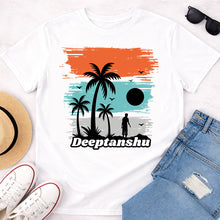 Personalized Tropical Sunset Silhouette White T-Shirt
