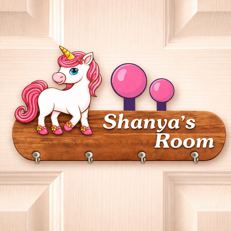 Personalized Unicorn Wooden Key Holder 9x5 Inch – Custom Name Kids Room Organizer Gift | Love Craft Gifts™