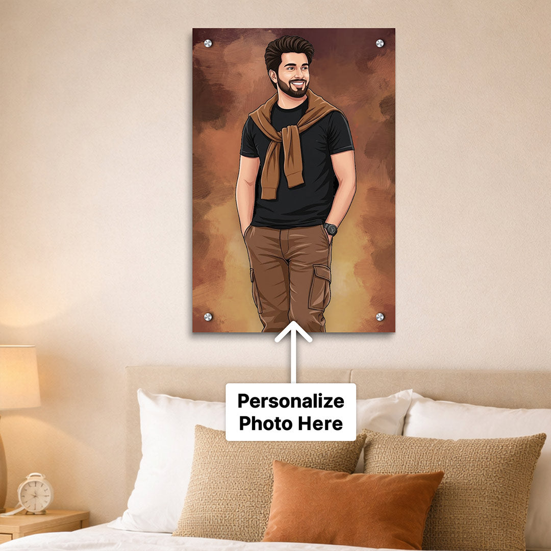 Personalized Toony Cartoon Acrylic Wall Frame for Boys (24x36 Inch) – Custom Photo Portrait Wall Décor | Love Craft Gifts