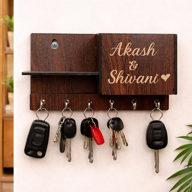Personalized Wooden Watch & Key Holder 7x4 Inch – Custom Name Organizer for Keys & Watches | Love Craft Gifts™