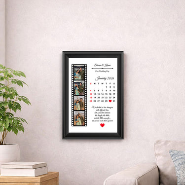 Personalized Wedding Calendar Photo Frame with Custom Date (8x12 Inch) Couple Memory Wall Décor Gift | Love Craft Gifts