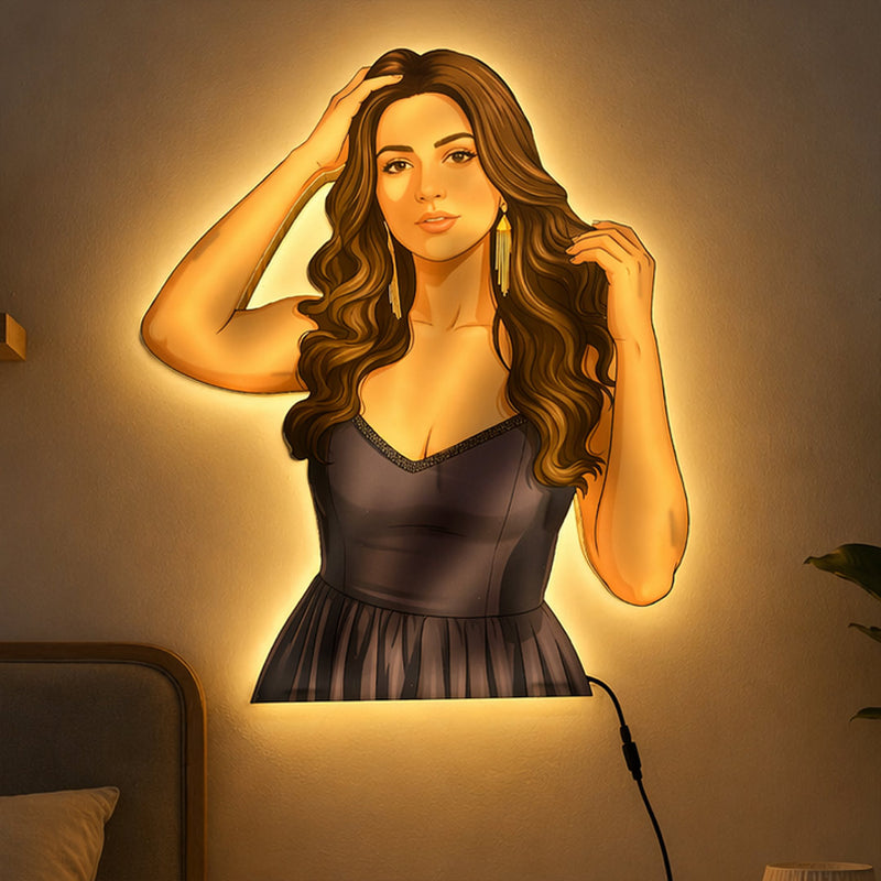 Personalized AI Cartoon Wooden 3D LED Photo Cutout Gift for Her (20 x 24 Inch) – Custom Photo LED Lamp for Birthday, Girlfriend & Special Gifts | Love Craft Gifts™