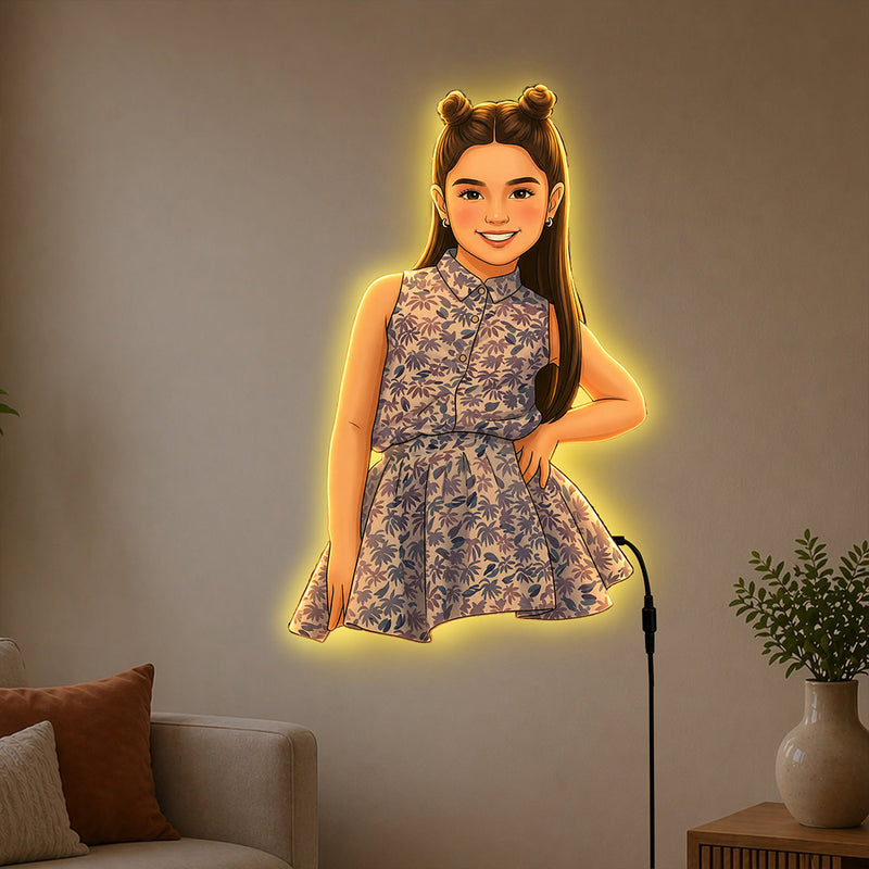 Personalized AI Cartoon Wooden 3D LED Photo Cutout Gift for Girl (14 x 24 Inch) – Custom Photo LED Lamp for Birthday, Kids & Special Gifts | Love Craft Gifts™
