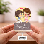 Personalized Couple Proposal Cartoon Wooden Cutout Table Stand – Custom Name Romantic Desk Décor (6x8 Inch) | Love Craft Gifts