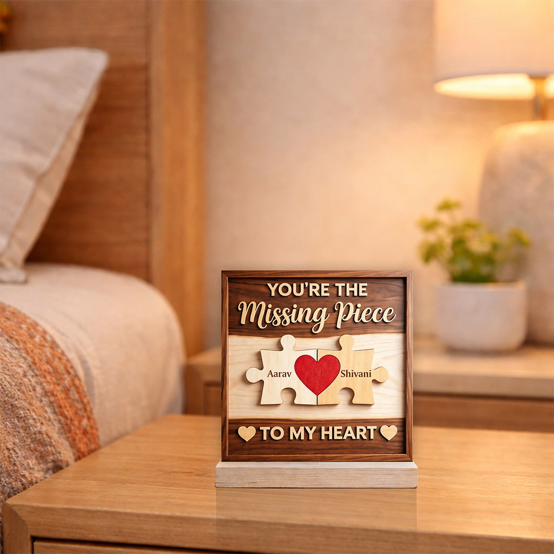 Personalized Wooden Couple Puzzle Name Frame 6x6 Inch Custom Romantic Table Décor Gift | Love Craft Gifts