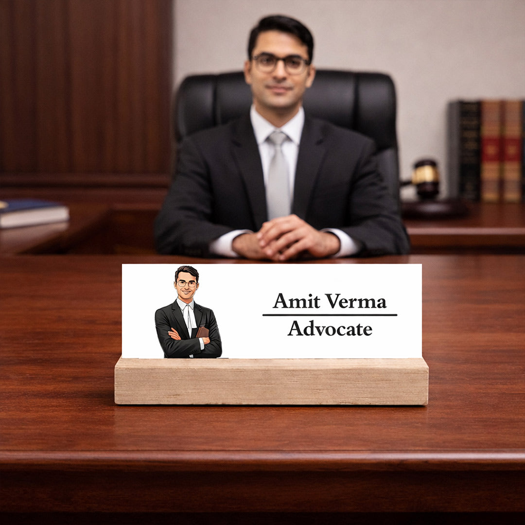 Personalized Wooden Name Desk Name Plate with Photo & Name Custom Print Office Table Name Stand Gift for Advocate, Lawyer, Office Desk | Love Craft Gifts