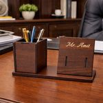 Personalized Wooden Desk Organizer with Name Engraving (7x4 Inch) Custom Pen Holder & Mobile Stand Gift for Boss, Husband & Professionals | Love Craft Gifts
