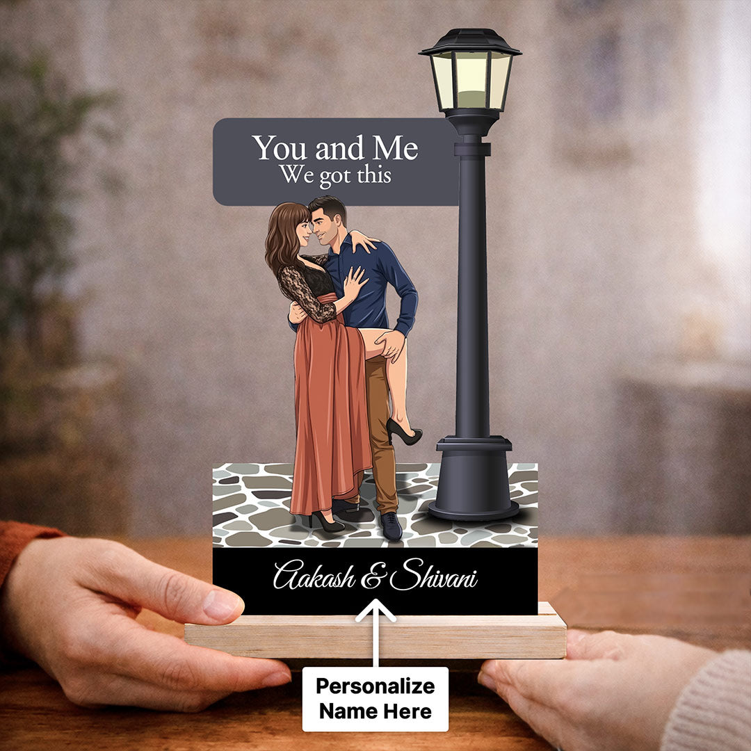 Personalized Couple Street Lamp Wooden Table Stand Custom Name Romantic Gift 5x7" | Love Craft Gifts