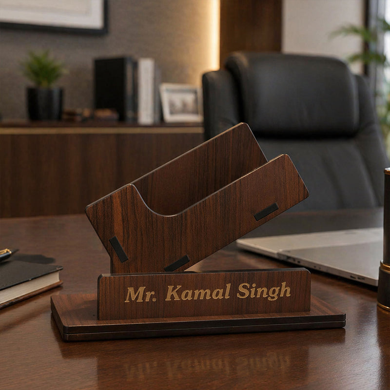 Personalized Wooden Visiting Card Holder – Custom Name Desk Organizer (5x5 Inch) Premium Office Gift for Professionals | Love Craft Gifts™