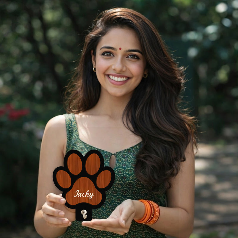 Personalized Paw Shape Key Holder with Name – Custom Wooden Pet Wall Hook for Dog & Cat Lovers | Love Craft Gifts™