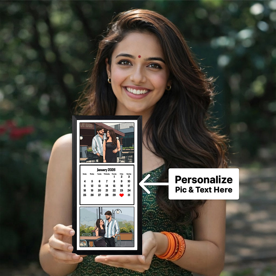 Personalized Photo Calendar Frame with Custom Date & Pictures 12x6 Inch | Love Craft Gifts