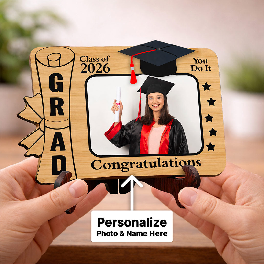 Personalization Grad Photo Frame Personalized Graduation Photo Frame Wooden Table Stand (Class of 2026 ...