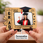 Personalized Graduation Photo Frame Wooden Table Stand (Class of 2026) – Custom Photo & Name Graduation Gift for Students, Friends & Loved Ones (6x6 Inch) | Love Craft Gifts
