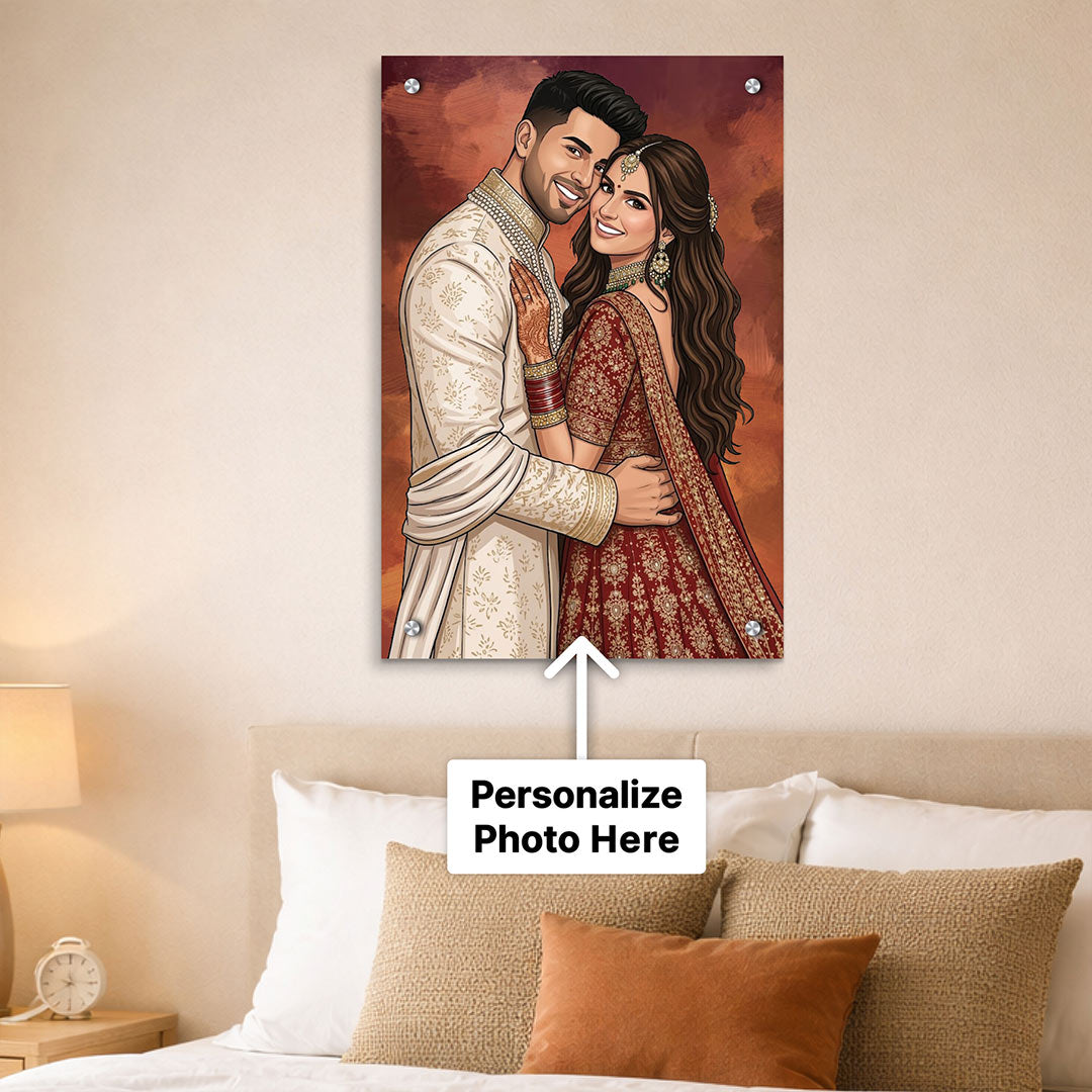 Personalized Toony Cartoon Couple Acrylic Wall Frame Custom Photo Portrait Gift 24x36" | Love Craft Gifts