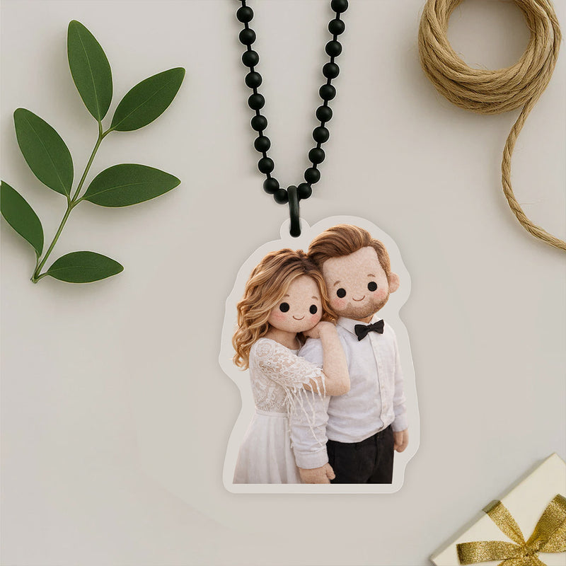 Personalized Cute Couple Cartoon Car Hanging – Custom Photo Acrylic Car Pendant (3 Inch) Romantic Rear View Mirror Hanging Gift for Girlfriend, Boyfriend, Wife & Husband | Love Craft Gifts