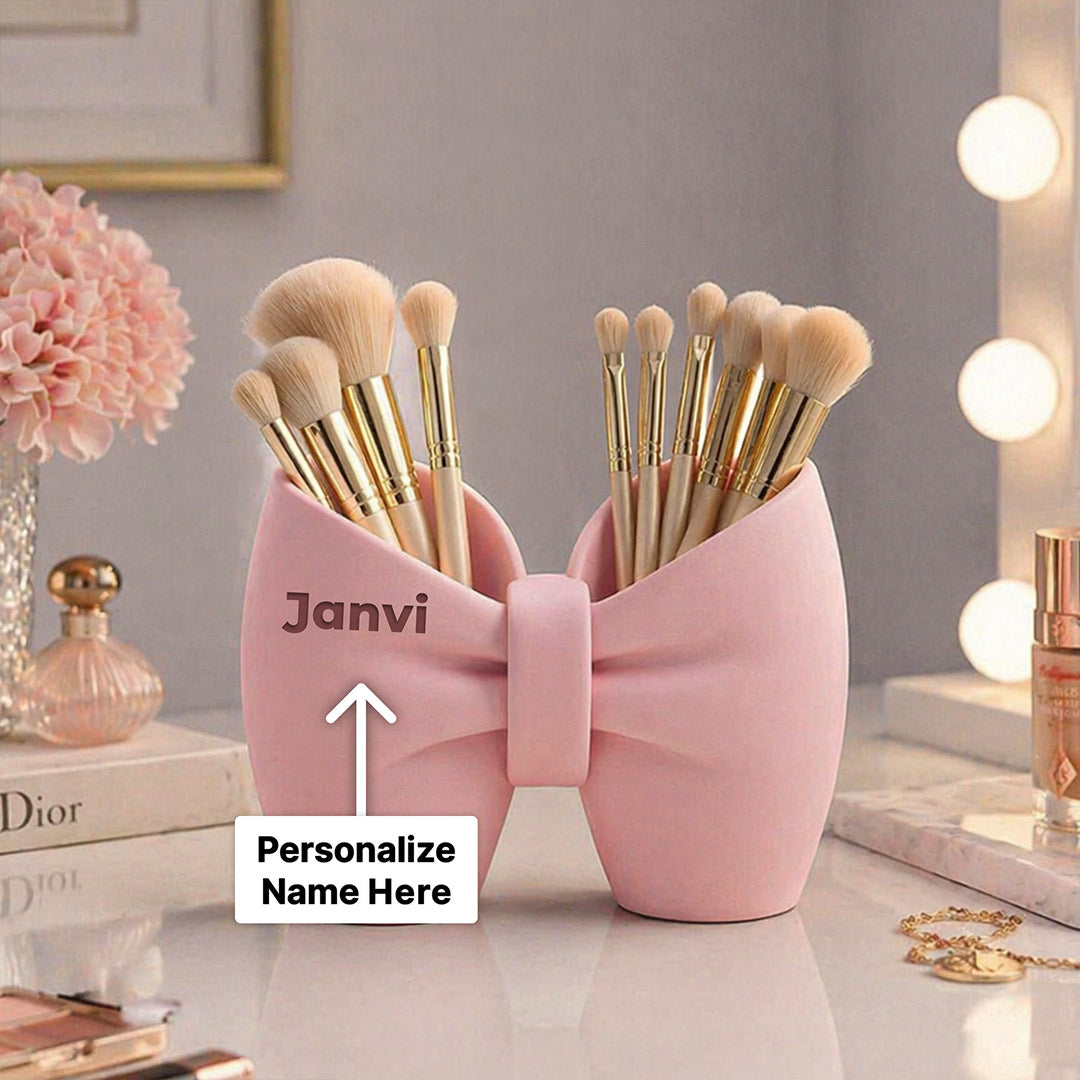 Personalized Bow Makeup Brush Holder Organizer (Standard Size) – Custom Name Vanity Storage Gift | Love Craft Gifts™