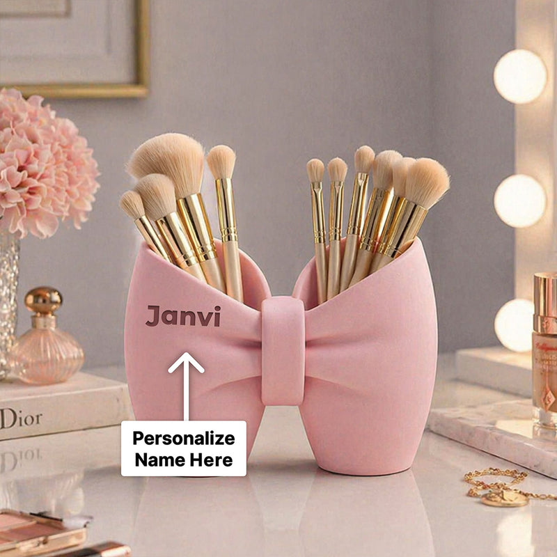 Personalized Bow Makeup Brush Holder Organizer (Standard Size) – Custom Name Vanity Storage Gift | Love Craft Gifts™