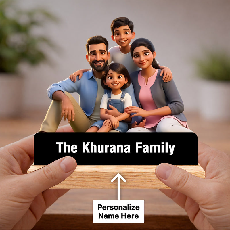 Personalized Cartoon Family Acrylic Standee (6x6 Inch) – Custom Name Pixart Family Keepsake Gift | Love Craft Gifts™