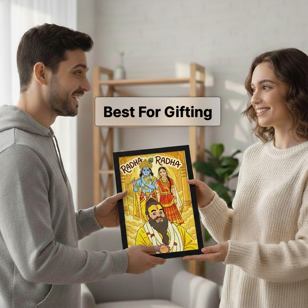 Premanand Maharaj Ji & Radha Krishna Divine Devotional Wall Photo Frame (8×12”) | Love Craft Gifts