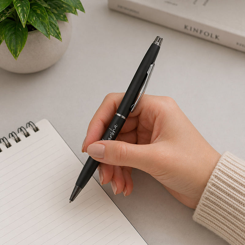 Personalized Black Pen with Silver Tip (Standard Size) – Premium Custom Name Writing Gift for Professionals | Love Craft Gifts™