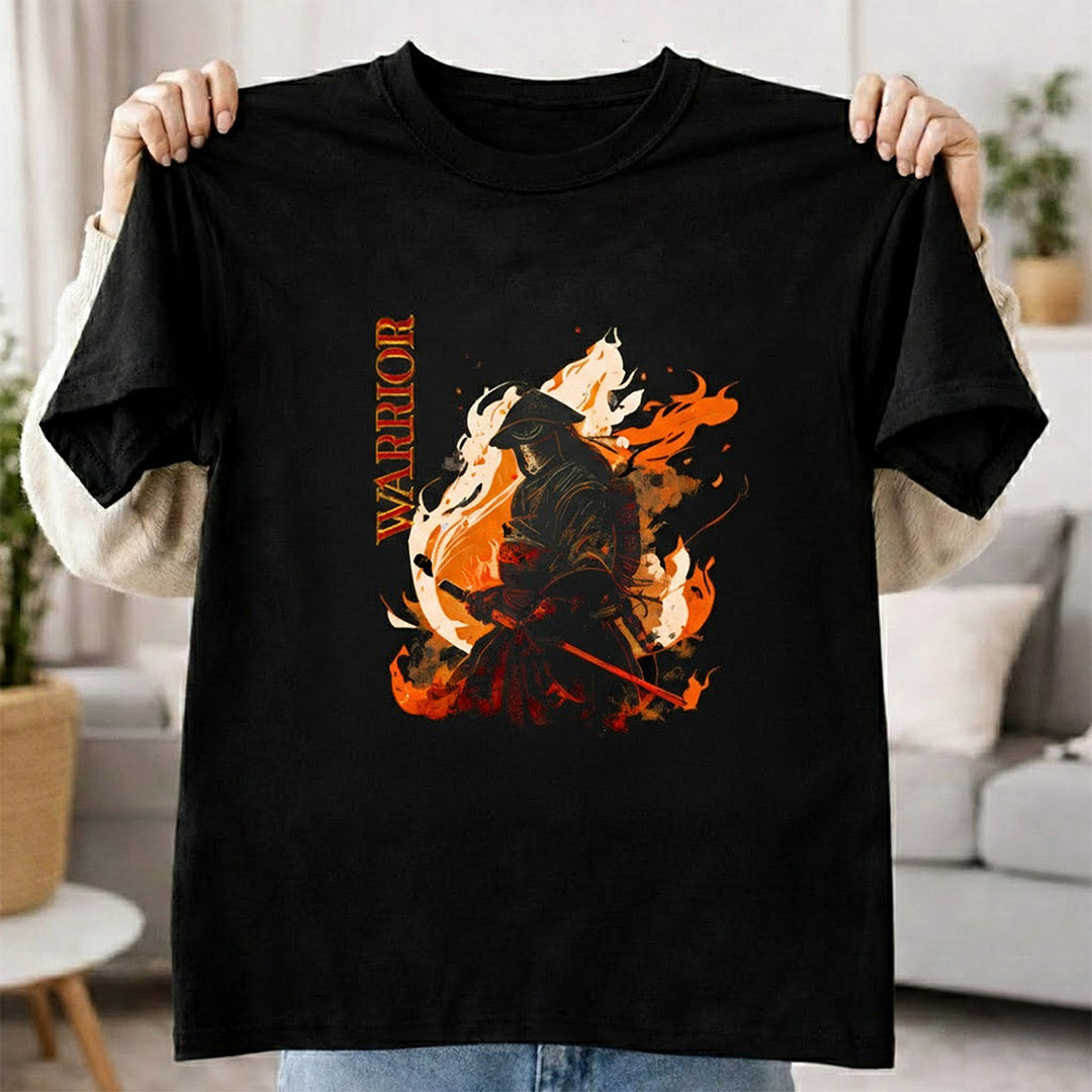 Warrior Fire Graphic Print Black T-Shirt – Unisex Casual Wear | Love Craft Gifts