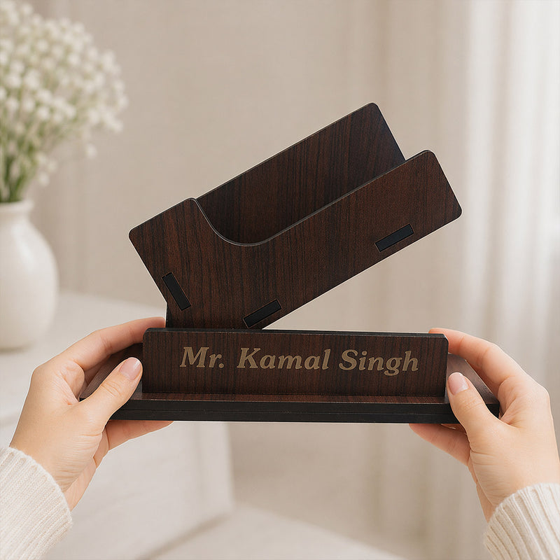 Personalized Wooden Visiting Card Holder – Custom Name Desk Organizer (5x5 Inch) Premium Office Gift for Professionals | Love Craft Gifts™