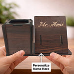 Personalized Wooden Desk Organizer with Name Engraving (7x4 Inch) Custom Pen Holder & Mobile Stand Gift for Boss, Husband & Professionals | Love Craft Gifts