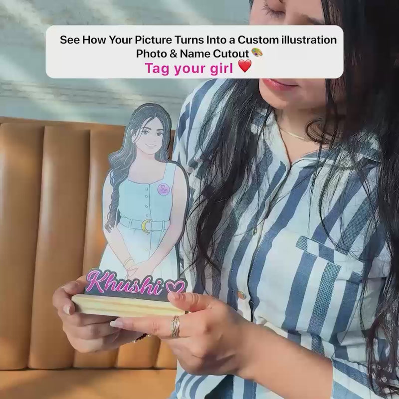 Personalized Cartoon Girl Photo Table Stand Gift for Sister,Best Friend &  Girlfriend