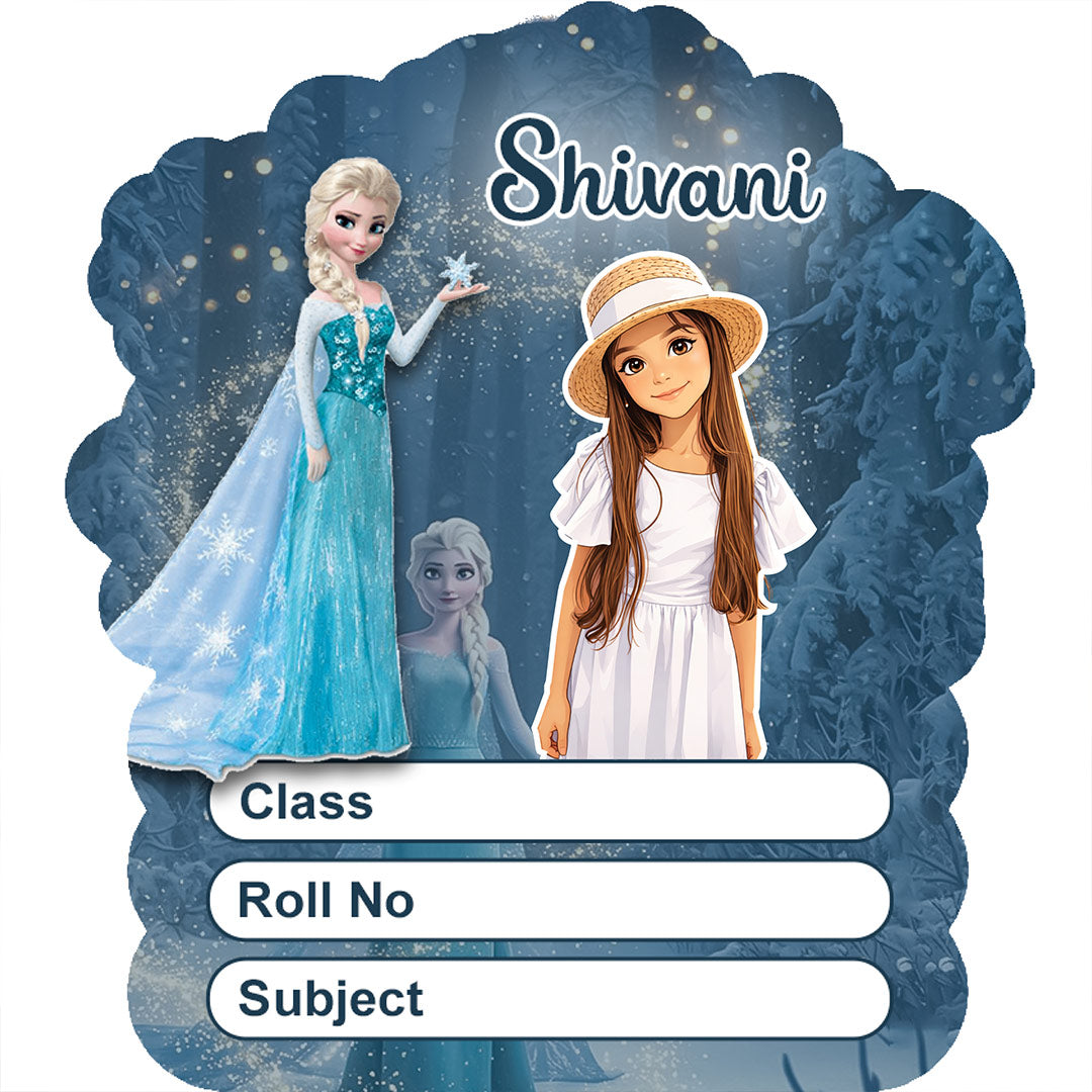 Personalized Ice Princess Cartoon Kids Name Slips – Illustrated Cartoon Art School Name Stickers (2×3 Inch, 28 Stickers) | Love Craft Gifts