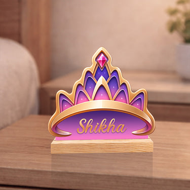 Personalized Princess Crown Name Stand – Custom Name Wooden Desk Décor for Girls (6 Inch) | Love Craft Gifts™