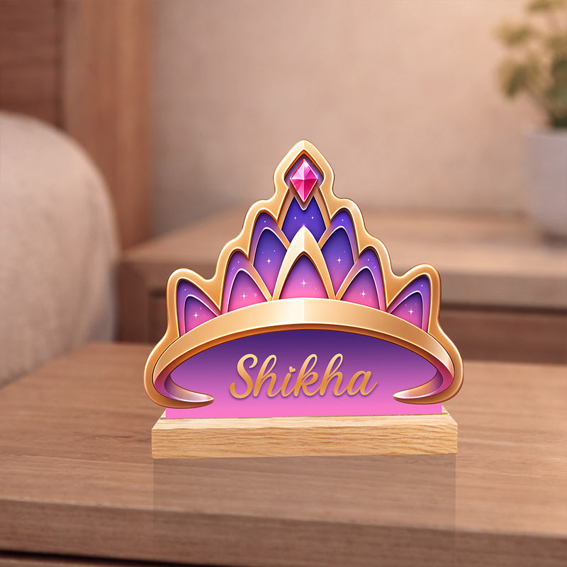 Personalized Princess Crown Name Stand – Custom Name Wooden Desk Décor for Girls (6 Inch) | Love Craft Gifts™