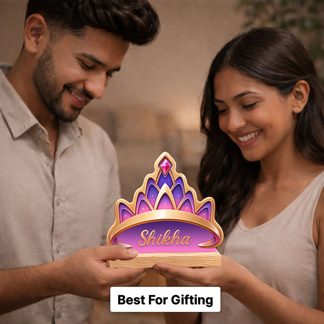 Personalized Princess Crown Name Stand – Custom Name Wooden Desk Décor for Girls (6 Inch) | Love Craft Gifts™