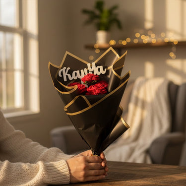 Personalized Red Rose Crochet Bouquet | Handmade Forever Flower Gift | Love Craft Gifts