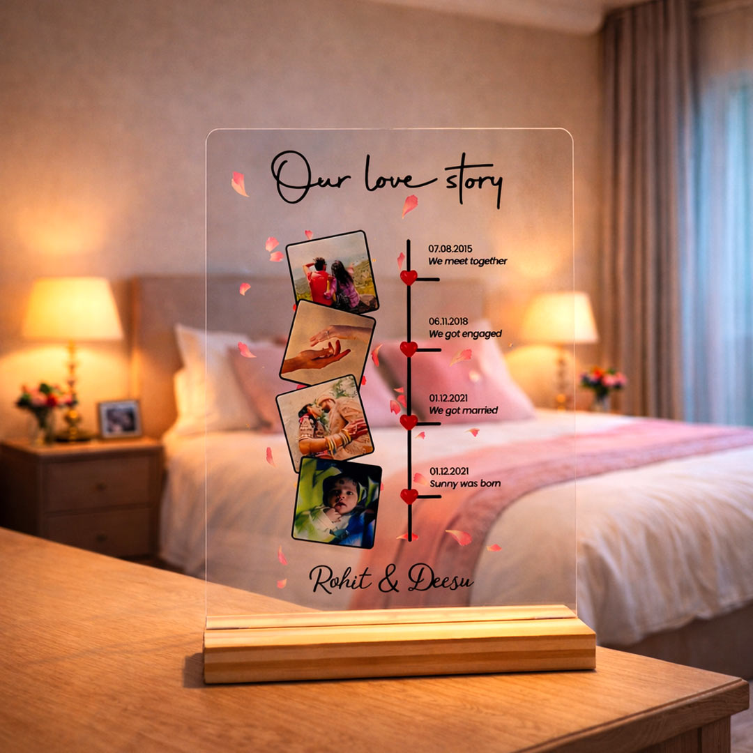 Personalized “Our Love Story” Acrylic Frame – Table Top (6×8 Inch) | Love Craft Gifts