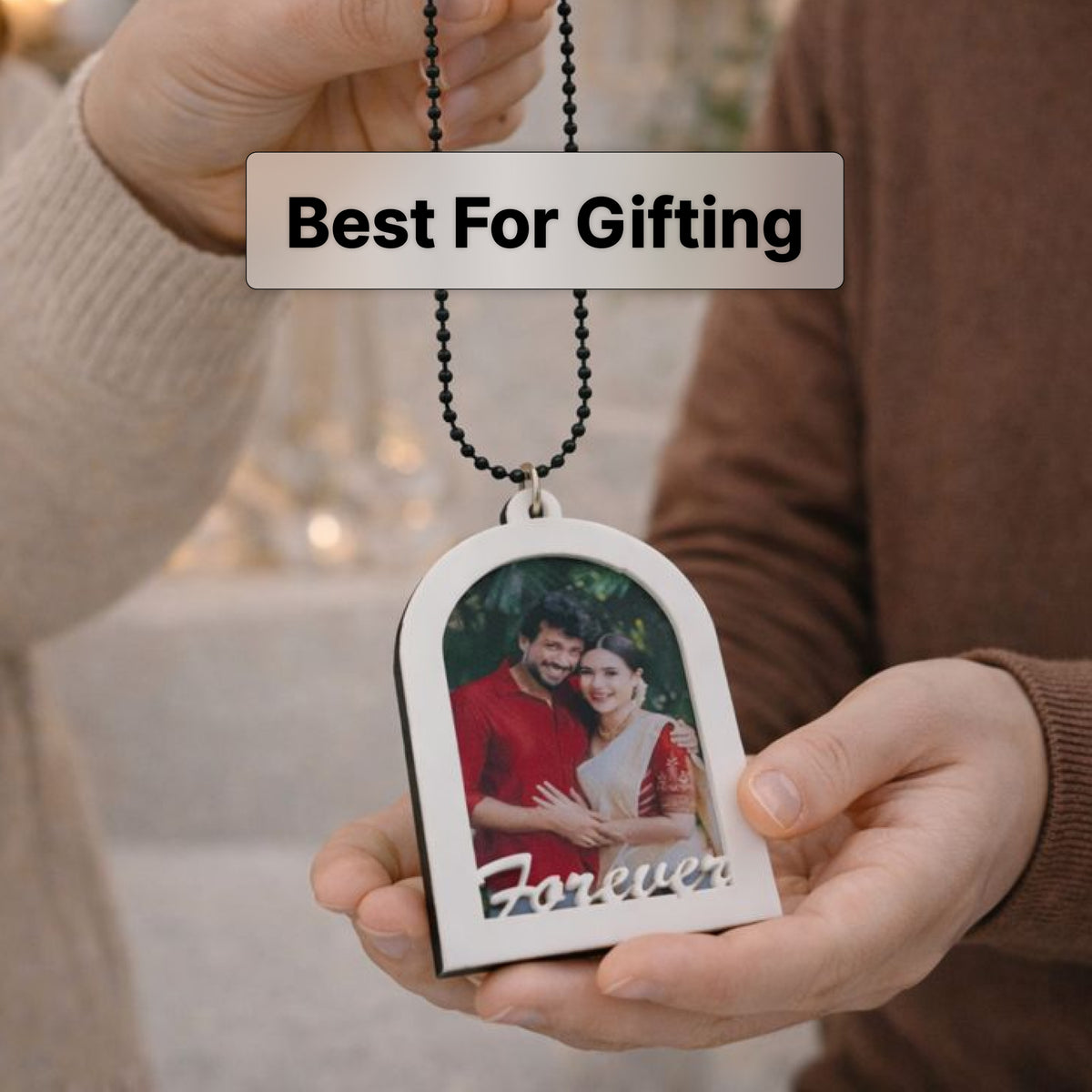 Personalized Couple Photo Car Hanging Ornament (3×2”) – Custom Picture Rearview Mirror Charm | Love Craft Gifts
