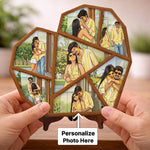 Personalized Multi Photo Wooden Collage Frame Table Stand – Custom Cartoon Photo Mosaic Frame Gift for Couples, Friends & Family (9x9 Inch) | Love Craft Gifts